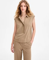 Liverpool Los Angeles Women's Sleeveless Collared Elastic-Back Top