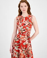 Kasper Printed Tie-Waist Midi Dress, Regular & Petite Sizes