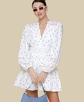 Avec Les Filles Women's Cotton Lace-Trim Floral-Print Mini Dress