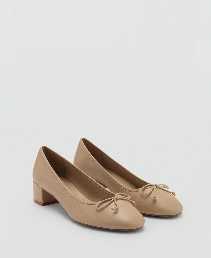 Mango Women's Bow Detail Heeled Leather Shoes