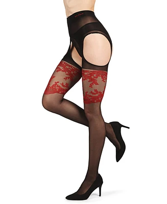 MeMoi Women's Lady Red Suspender 20 Denier Sheer Pantyhose LOV405