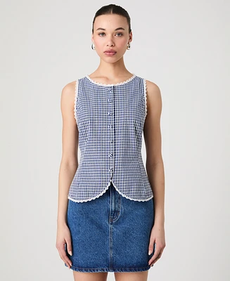 French Connection Women's Gingham Lace-Trim Sleeveless Vest