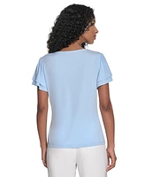Calvin Klein Women's Solid V-Neck Flutter-Sleeve Top