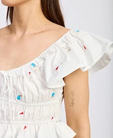En Saison Women's Nellie Flutter-Sleeve Shirred Top
