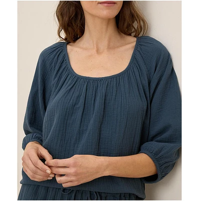 Pact Women's Organic Cotton Coastal Double Gauze Scoop Neck Top