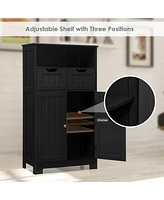 Gymax Bathroom Floor Cabinet Wooden Storage Organizer w/Drawer Doors Espresso