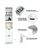 Gymax Bathroom Floor Cabinet Multifunctional Storage Organizer 5Tier Shelves&2 Drawers