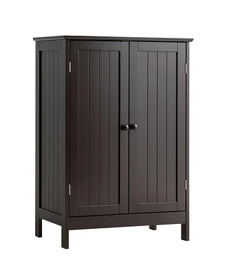 Gymax Bathroom Floor Storage Cabinet Double Door Kitchen Cupboard Shoe Brown