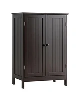 Gymax Bathroom Floor Storage Cabinet Double Door Kitchen Cupboard Shoe Brown