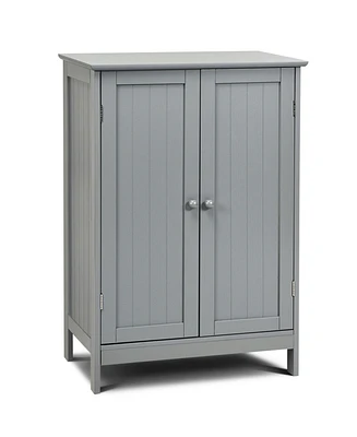 Gymax Bathroom Floor Storage Cabinet Double Door Kitchen Cupboard Shoe Brown