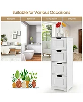 Gymax Bathroom Floor Cabinet Free-Standing Side Storage Organizer w/ 4 Drawers