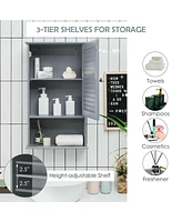 Gymax Bathroom Wall Mount Storage Cabinet Single Door w/Height Adjustable Shelf Grey