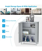 Gymax 2-Door Bathroom Floor Storage Cabinet Space Saver Organizer Grey
