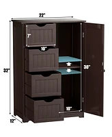 Gymax Bathroom Floor Cabinet Storage Organizer Cupboard w/ 4 Drawers Adjustable Shelf Brown