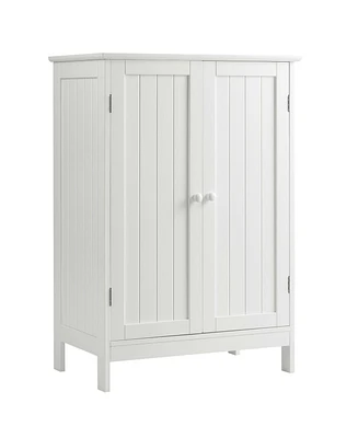 Gymax Bathroom Floor Storage Cabinet Double Door Kitchen Cupboard Shoe Brown