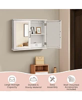 Gymax Bathroom Medicine Cabinet 2-Tier Wall-Mounted Mirror Storage Cabinet W/Handles
