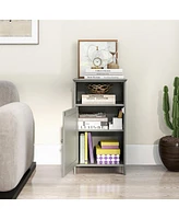 Gymax Bathroom Floor Storage Cabinet Side Table w/ Open Compartment & Adjustable Shelf
