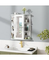 Gymax Bathroom Wall Medicine Cabinet Wall Mounted Storage Organizer w/ Mirror Door