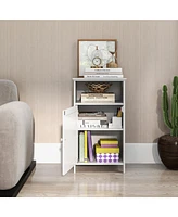 Gymax Bathroom Floor Storage Cabinet Side Table Adjustable Shelf Organize Freestanding
