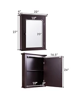 Gymax Bathroom Mirror Cabinet Wall Mounted Medicine Storage Adjustable Shelf Brown