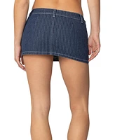Edikted Women's Neria Pinstripe Denim Micro Skort