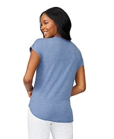 Cable & Gauge Women's Embroidered Crinkle Henley Top