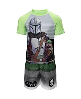 Star Wars Boys The Mandalorian Pullover Rash Guard and Swim Trunks Outfit Set