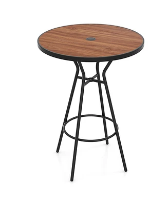 Outdoor Bar Table with Wood-Like Tabletop for Backyard Garden