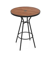 Outdoor Bar Table with Wood-Like Tabletop for Backyard Garden