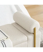 Upholstered Storage Bench with Cylindrical Armrests and Metal Legs Modern Rectangular Ottoman Seat for Bedroom Living Room or Entryway-The Pop Home