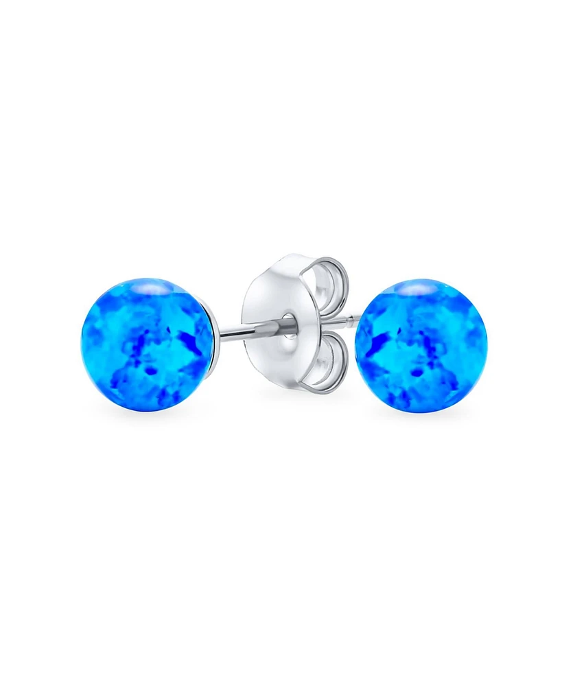 Bling Jewelry Minimalist Simple Basic Round Bead Created Opalescent Opal Ball Stud Earrings Pink Blue White Orange Green 6MM