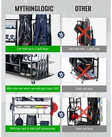 Mythinglogic 160 lbs. Weight Capacity 2 Golf Bags Sport Storage Stand Golfing Equipment Accessories Storage Rack Organizer