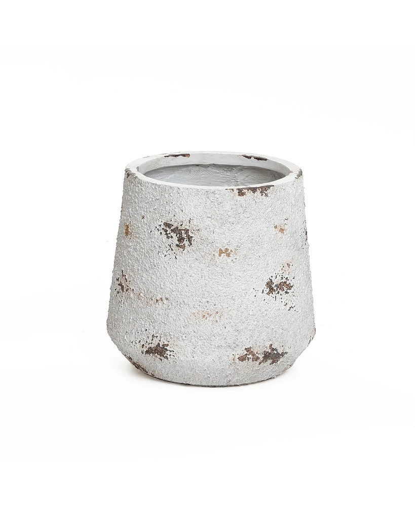 LuxenHome Rustic Off White with Brown Accents -Inch Tall Round MgO Planter