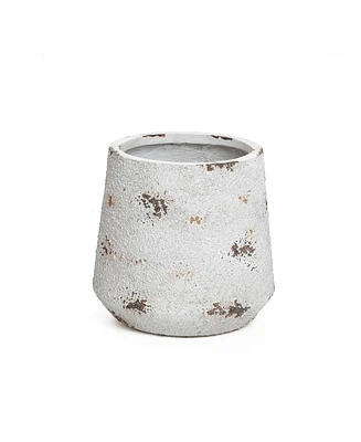 LuxenHome Rustic Off White with Brown Accents -Inch Tall Round MgO Planter
