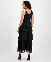 julia jordan Women's V-Neck Tiered-Ruffle-Trim Chiffon Dress
