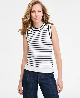 Tommy Hilfiger Women's Striped Basket-Weave Sleeveless Shell Sweater