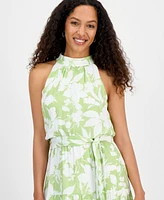 julia jordan Women's High-Neck Sleeveless Tie-Waist Dress