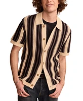 Lucky Brand Men's Short Sleeve Striped Cardigan Sweater
