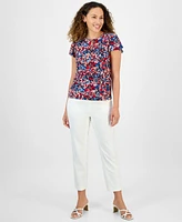 Jones New York Petite Floral-Print Keyhole-Neckline Top