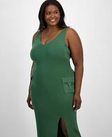 Madden Girl Trendy Plus Cargo Pocket Sleeveless Midi Dress
