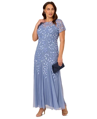 Adrianna Papell Women's Plus Floral-Design Embellished Gown