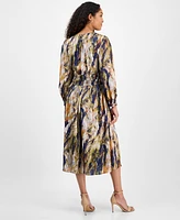 julia jordan Women's Printed V-Neck Long-Sleeve Midi Dress