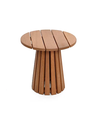 LuxenHome Outdoor Side Table, 17'' Natural Solid Wood Round Accent End Table, Modern Coffee Porch Tables for Indoor Outdoor, Plant Stand for Patio Gar