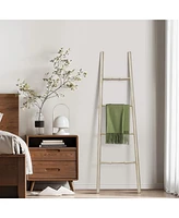 LuxenHome Rustic Birch Wood 4-Rung Blanket Ladder