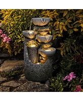 LuxenHome Gray 4-Bowl and 5-Tier 2.1-Feet Tall Outdoor Polyresin Fountain with Lights