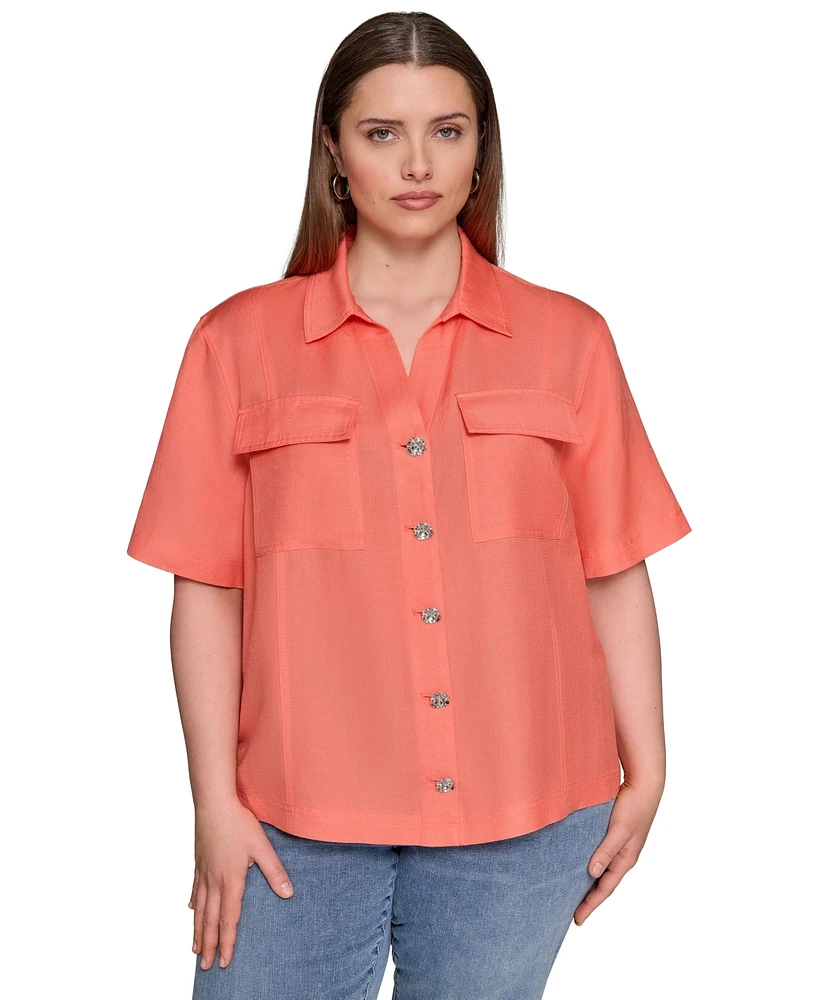 Karl Lagerfeld Paris Plus Short-Sleeve Shirt Jacket