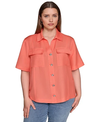 Karl Lagerfeld Paris Plus Short-Sleeve Shirt Jacket