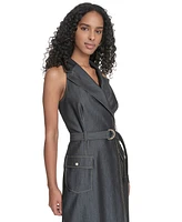 Calvin Klein Women's Belted Denim Faux-Wrap Dress
