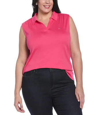 Rafaella Plus Ribbed V-Neck Sleeveless Polo T-Shirt