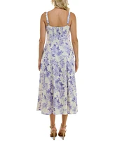 Taylor Women's Floral-Print Tie-Bodice Smocked-Back Dress